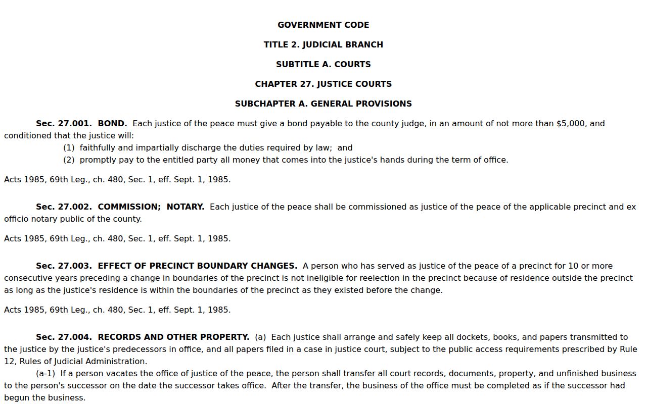 Texas justice court law for Dickens County civil docket searches